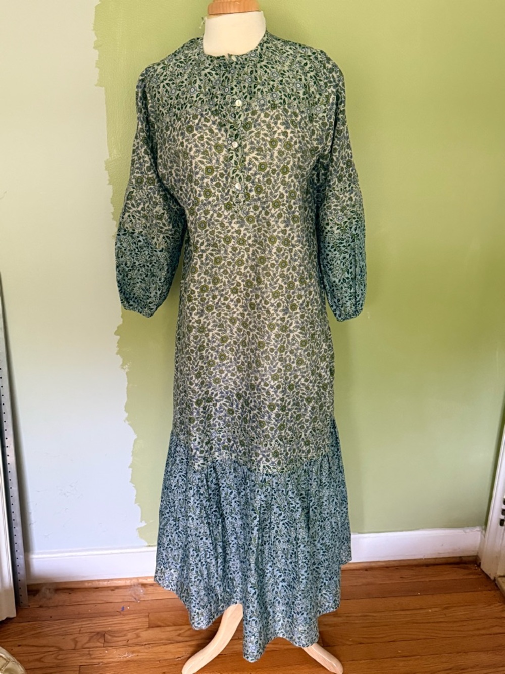 Hannah Artwear Cotton/Silk Green Floral Midi Dress